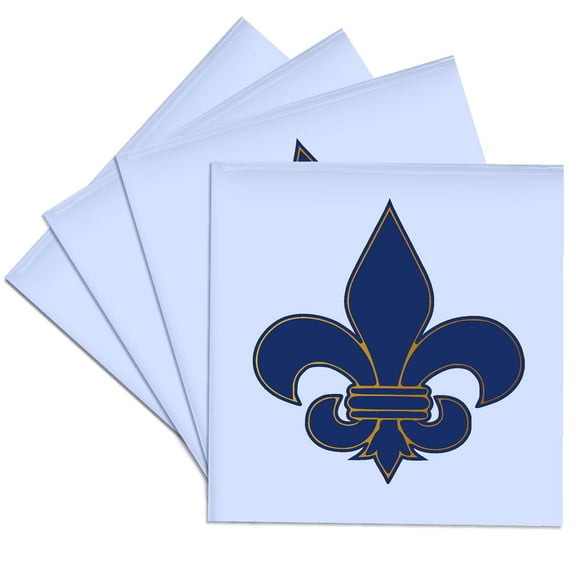 3dRose, Large Navy Blue and Gold Fleur de lis Christian Saints Symbol, Set of 4 Ceramic Tile Coasters