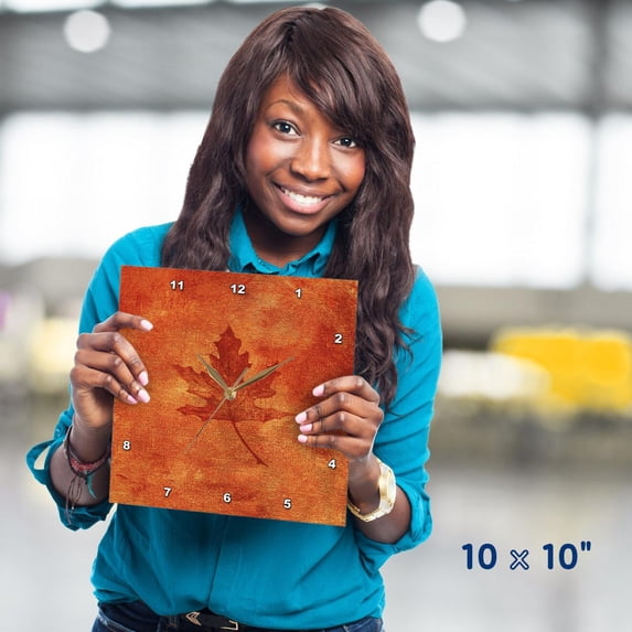 3dRose, Large Orange Maple Leaf, 10x10 Wall Clock