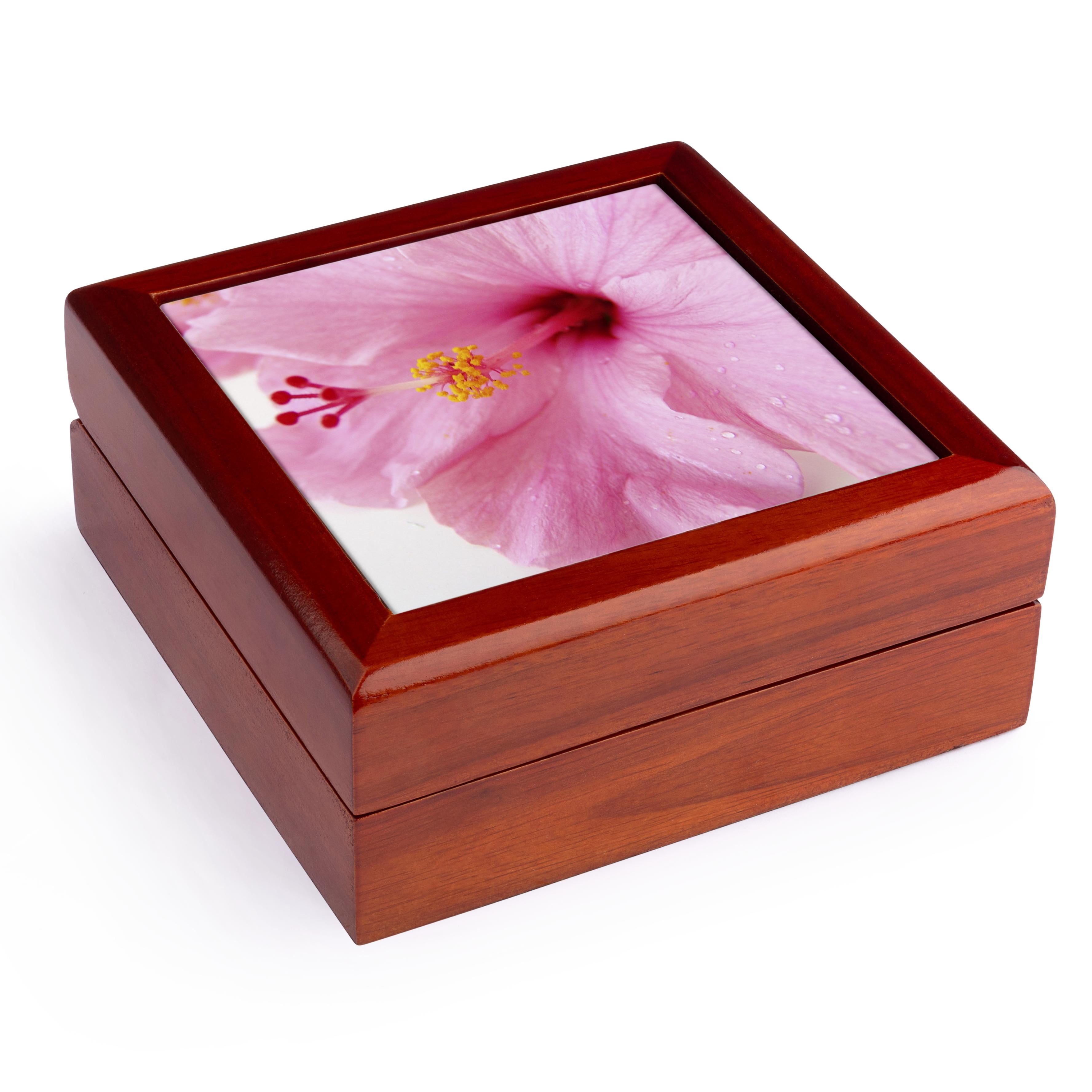 3dRose, Large Pink Hibiscus Macro, Jewelry Box 5.5x5.5 inch with 4 inch tile
