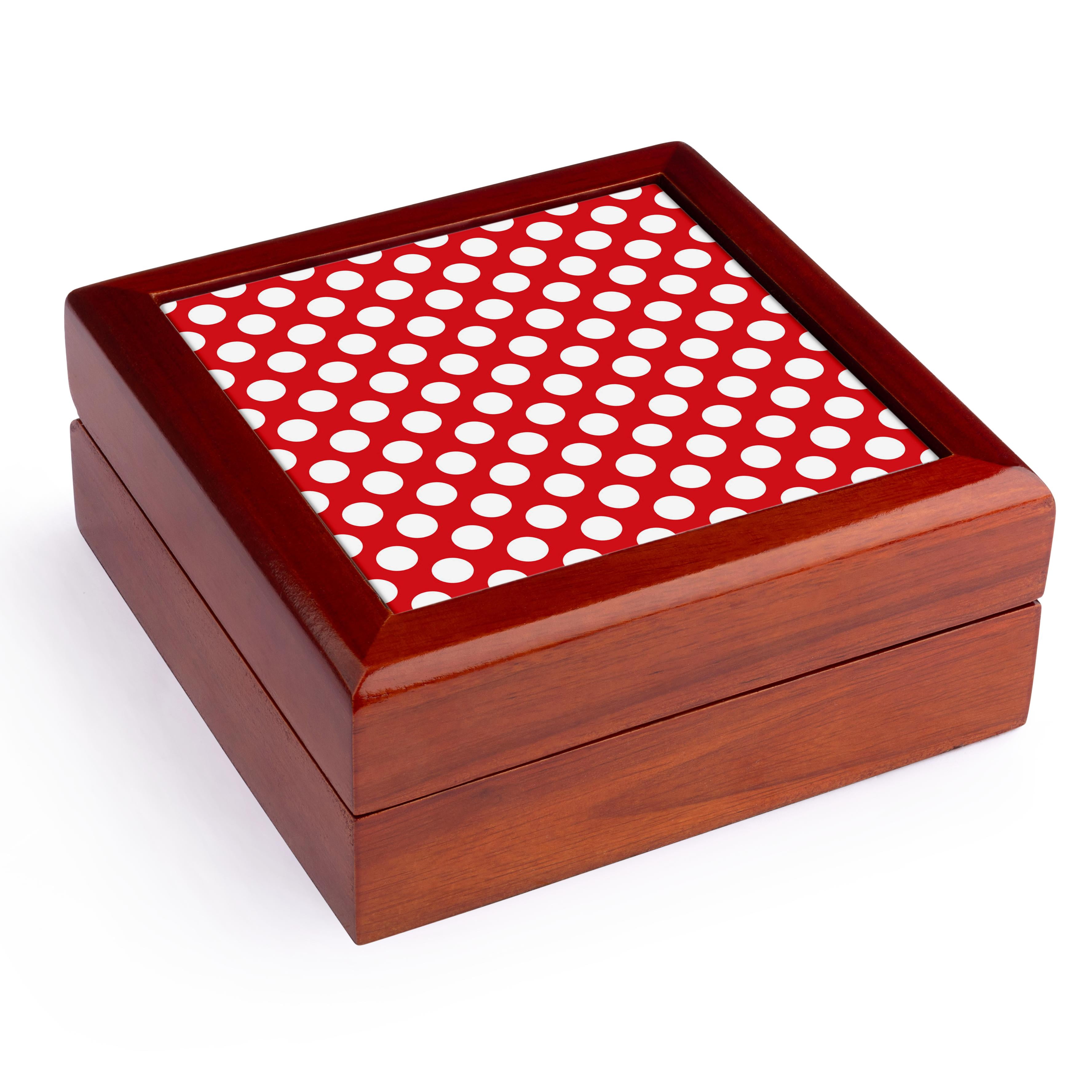 3dRose, Large White Polka Dots On A Red Background, Jewelry Box 5.5x5.5 inch with 4 inch tile