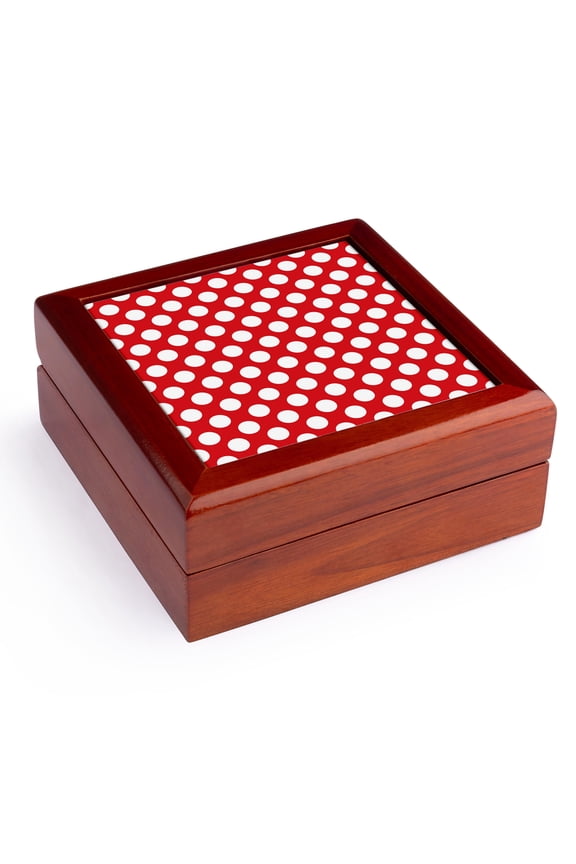 , Large White Polka Dots On A Red Background, Jewelry Box 5.5x5.5 inch with 4 inch tile