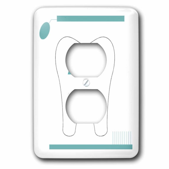 3dRose, Large White Tooth n Aqua Toothbrush With Word Dentist, 2 plug outlet cover