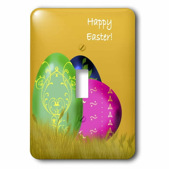 3dRose, Large decorated Easter eggs in golden grass and Happy Easter., single toggle switch