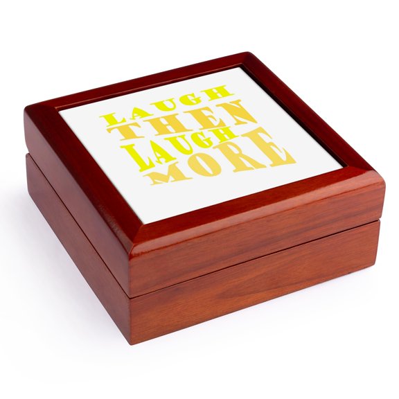 3dRose, Laugh and Laugh More Happy Vibes Quote, Jewelry Box 5.5x5.5 inch with 4 inch tile