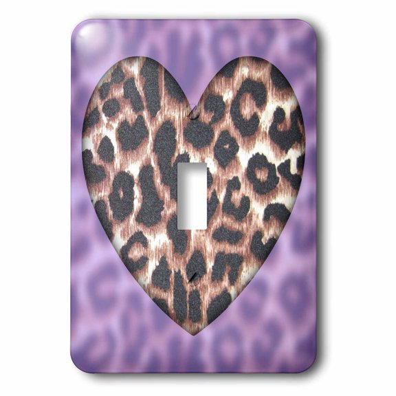 3dRose, Lavender and Brown Leopard Print Heart Fashion, single toggle switch