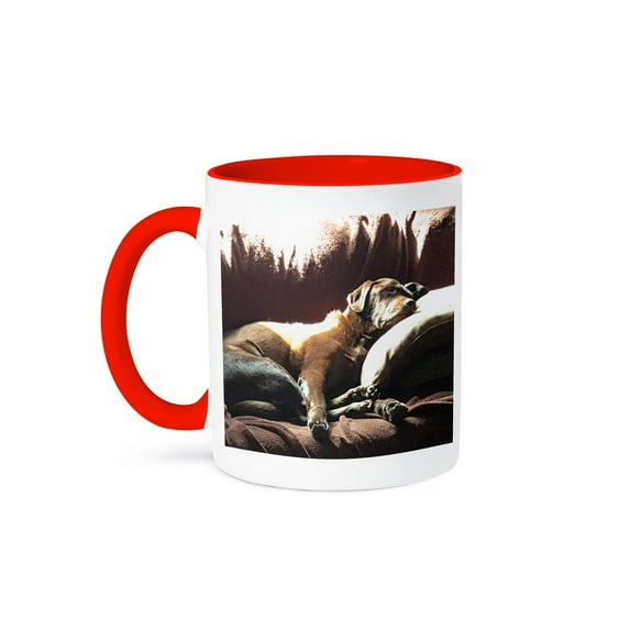 3dRose, Lazy Dog Days Sunny Nap Artistic Chocolate Lab Labrador Retreiver, 11oz Two-Tone Red Mug