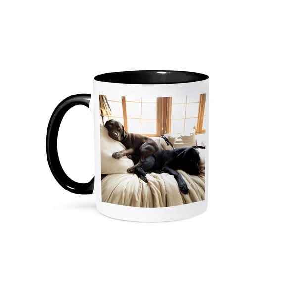 3drose, Lazy Puppies Labrador Retriever Pups Labs Sunny Window, 11oz Two-tone Black Mug