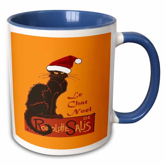 3drose, Le Chat Noel Christmas Spoof Vector Art V2, 11oz Two-tone Blue Mug