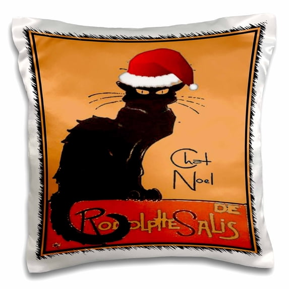 3dRose, Le Chat Noel - advertising, art nouveau, black cat, cat, cats, chat noir, le chat, 16x16 inch Pillow Case