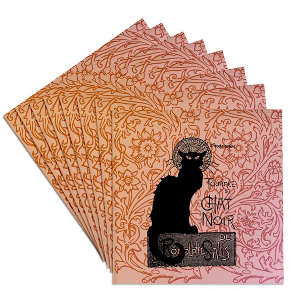 3dRose, Le Chat Noir Vintage French Black Cat, Set of 8 Ceramic Tile Coasters