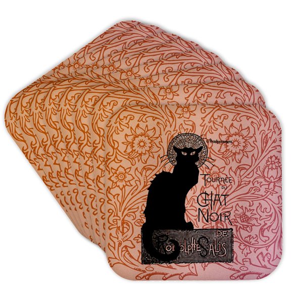 3dRose, Le Chat Noir Vintage French Black Cat, set of 8 Coasters - Soft