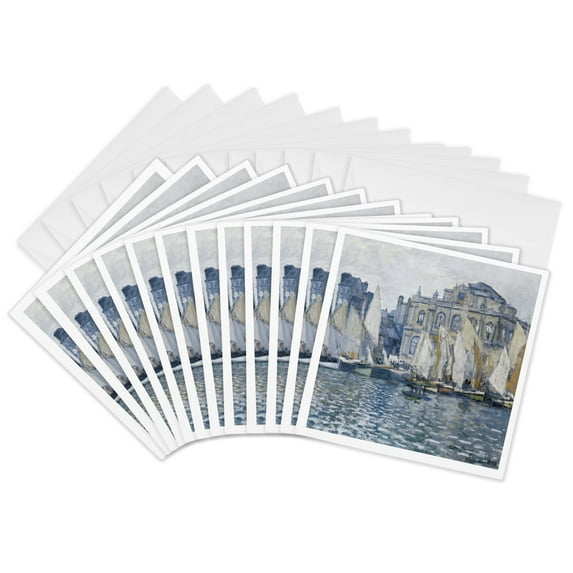 3dRose, Le Havre Museum Monet Vintage with boats, 12 Greeting Cards with envelopes