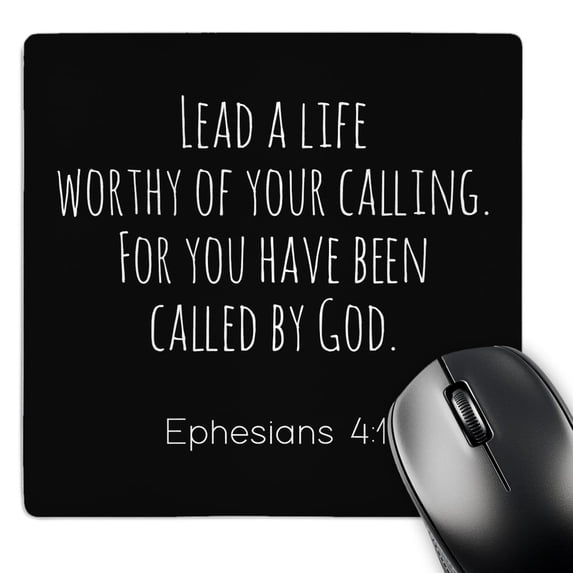 3dRose, Lead a life worthy of your calling quote. White letters on black., MousePad