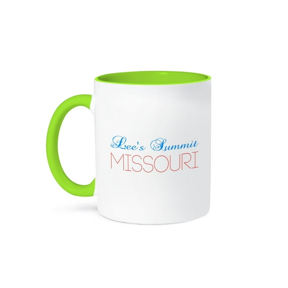 3drose, Lees Summit, Missouri Blue, Red Text. Patriotic Home Town Design, 15oz Two-tone Green Mug