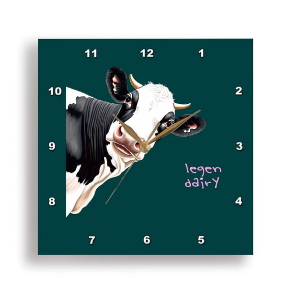 3dRose, Legen Dairy Pun Cartoon Style Cow , 15x15 Wall Clock