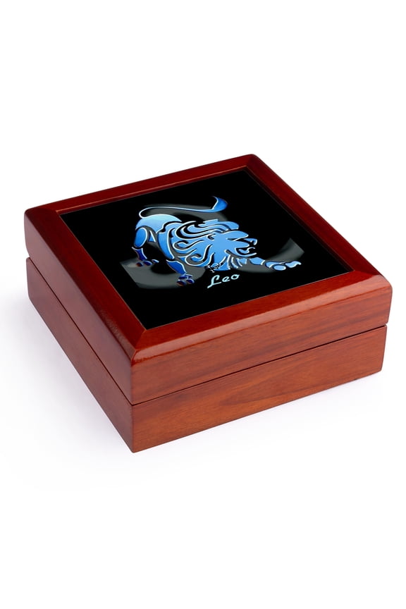 , Leo Zodiac Sign, Jewelry Box 5.5x5.5 inch with 4 inch tile