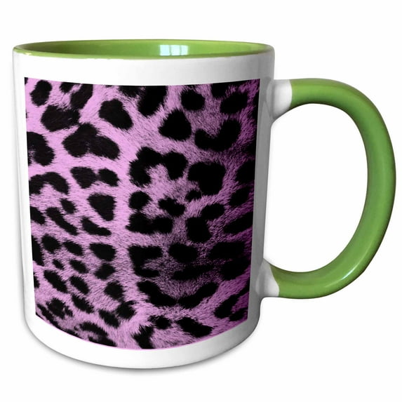 3drose, Leopard Pattern, Print Hot Pink, 11oz Two-tone Green Mug