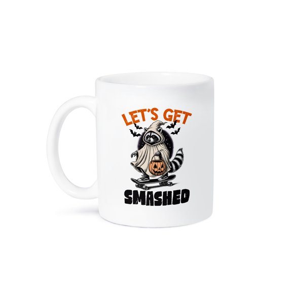 3dRose, Lets Get Smashed Funny Vintage Halloween Raccoon on a Skateboard, 11oz Mug