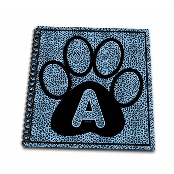 3dRose, Letter A Blue Cheetah Print Cat Paw, Memory Book 12 x 12 inch