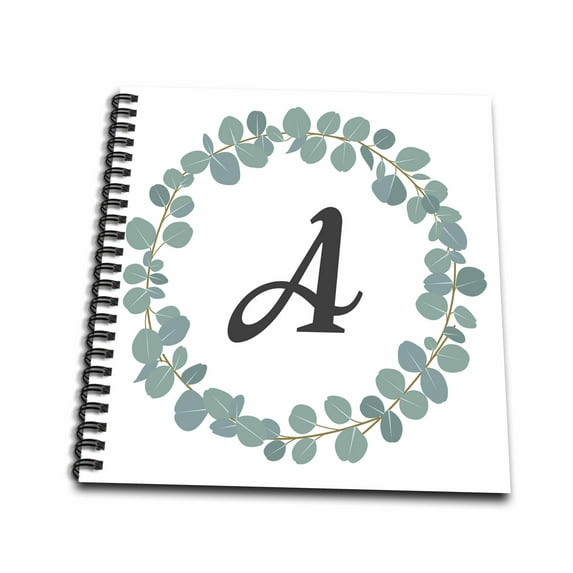 3dRose, Letter A Monogram Eucalyptus Leaves Wreath Elegant Greenery, Mini Notepad 4 x 4 inch