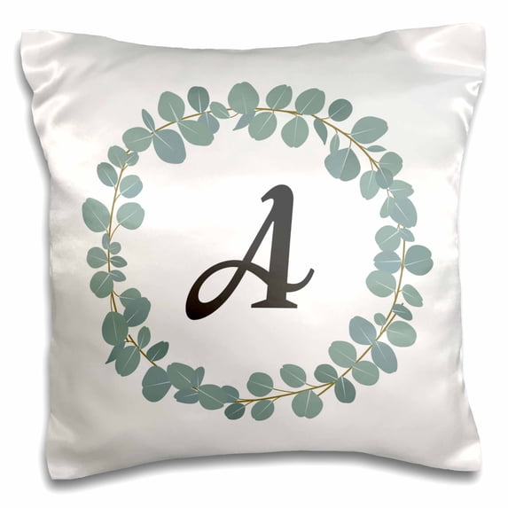 3dRose, Letter A Monogram Eucalyptus Leaves Wreath Elegant Greenery, 16x16 inch Pillow Case