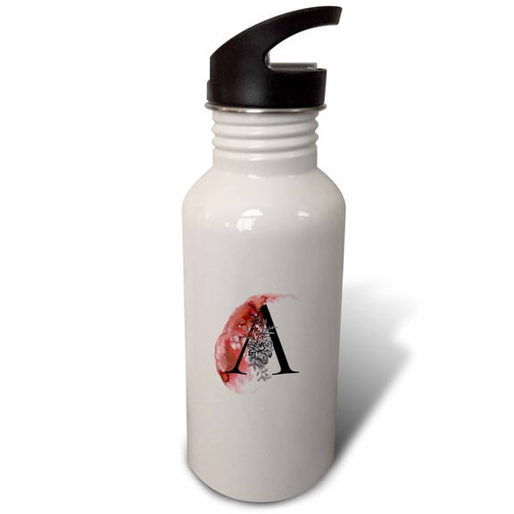 3dRose, Letter A Personal Floral Vintage Floral Monogram-Personalized Initial, Flip Straw 21oz Water Bottle