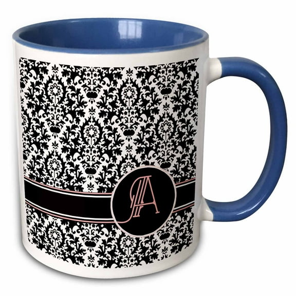 3drose, Letter a Personal Monogrammed Damask Pattern-personalized Initial, 11oz Two-tone Blue Mug