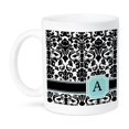 thumbnail image 1 of 3dRose, Letter A personal monogrammed mint blue black and white damask pattern - classy personalized initial, 15oz Mug, 1 of 7