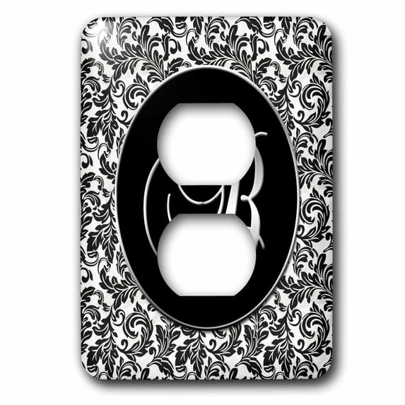 3dRose, Letter B - Black and White Damask, 2 plug outlet cover