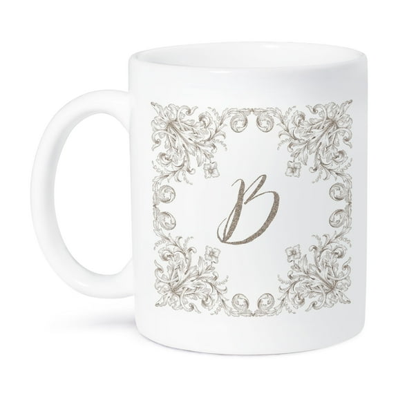 3dRose, Letter B Personal Luxury Vintage Glitter Monogram-Personalized Initial, 15oz Mug