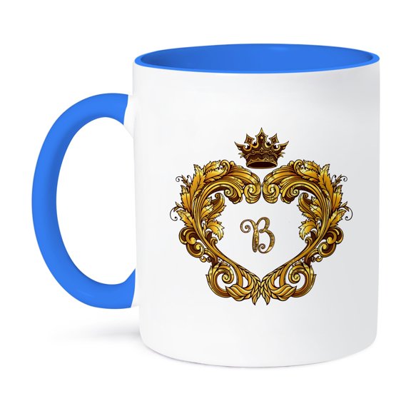 3dRose, Letter B Personal Vintage Gold Royal Monogram Personalized Initial, 11oz Two-Tone Blue Mug