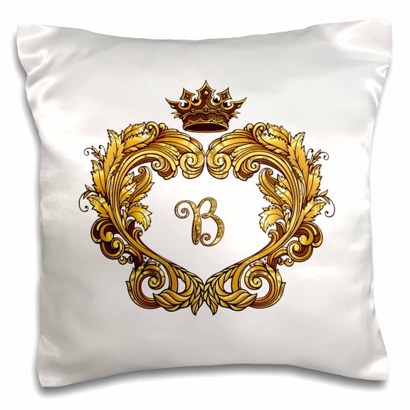 3dRose, Letter B Personal Vintage Gold Royal Monogram Personalized Initial, 16x16 inch Pillow Case