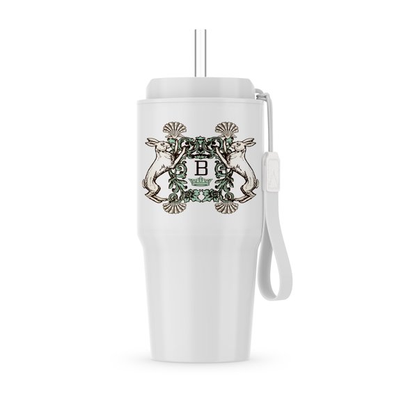 Letter B- White Rabbits Monogram With Shells And Crown, 20oz Tumbler