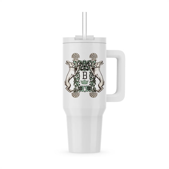 Letter B- White Rabbits Monogram With Shells And Crown, 40oz Tumbler