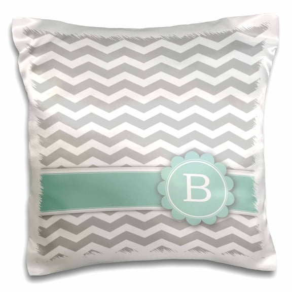 3drose, Letter B Monogram on Grey and White Chevron with Mint - Gray Zigzags - Personal Initial Zig Zags, 16x16 inch Pillow Case