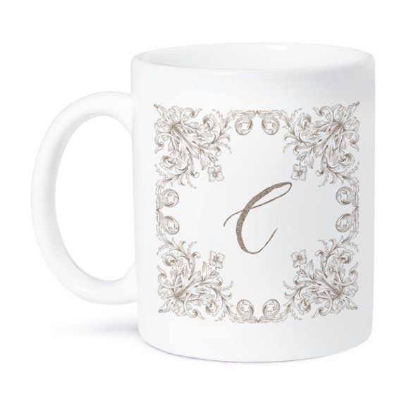 3dRose, Letter C Personal Luxury Vintage Glitter Monogram-Personalized Initial, 15oz Mug