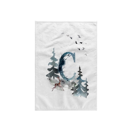 3dRose, Letter C Personal Wood Animal Watercolor Monogram Personalized Initial, 15x22 Hand Towel