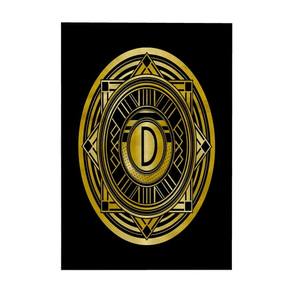 3dRose, Letter D Art Deco Geometric Monogram in Faux Gold and Black, 15x22 Hand Towel