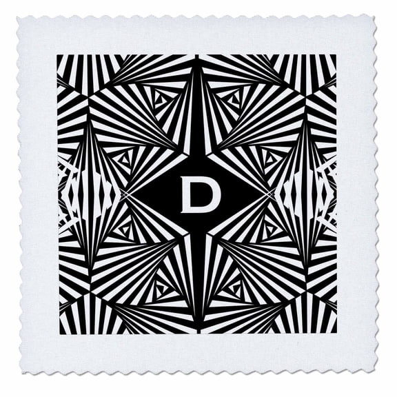 3dRose, Letter D- Black and White Geometric Monogram, 10x10 inch quilt square
