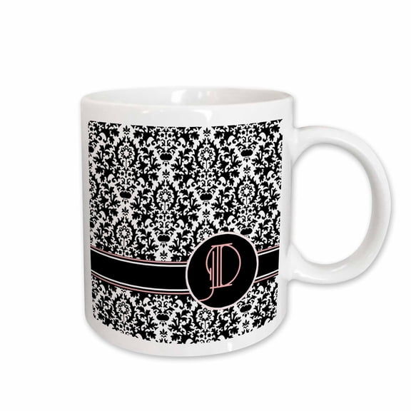 3drose, Letter D Personal Monogrammed Damask Pattern-personalized Initial, 15oz Mug