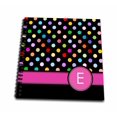 thumbnail image 1 of 3dRose, Letter E monogrammed on rainbow polka dots pattern hot pink personal initial Black girly multicolor, Drawing Book 8 x 8 inch, 1 of 2