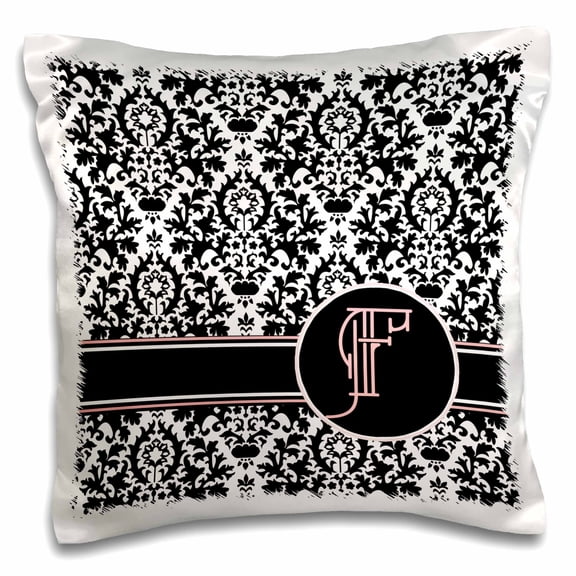 3dRose, Letter F Personal Monogrammed Damask Pattern-Personalized Initial, 16x16 inch Pillow Case