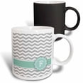thumbnail image 1 of 3drose, Letter F Monogram on Grey and White Chevron with Mint 2d Personalized Tag - Gray Zigzags - Zig Zags, 11oz Magic Transforming Mug, 1 of 7