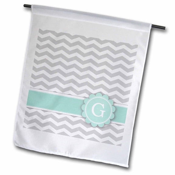 3dRose, Letter G initial on grey and white chevron pattern with mint personal tag - gray zigzags - zig zags, 12 x 18 inch Garden Flag