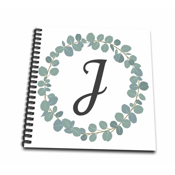 3dRose, Letter J Monogram Eucalyptus Leaves Wreath Elegant Greenery, Mini Notepad 4 x 4 inch