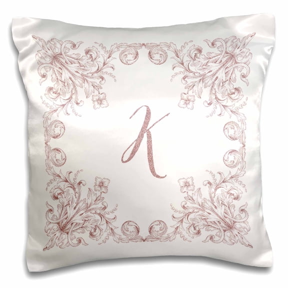 3dRose, Letter K Personal Luxury Vintage Glitter Monogram-Personalized Initial, 16x16 inch Pillow Case