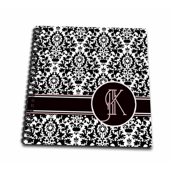 3dRose, Letter K Personal Monogrammed Damask Pattern-Personalized Initial, Mini Notepad 4 x 4 inch