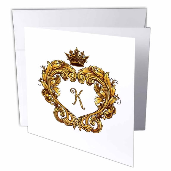 3dRose, Letter K Personal Vintage Gold Royal Monogram Personalized Initial, 6 Greeting Cards with envelopes