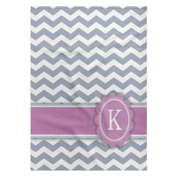 3dRose, Letter K monogrammed on grey and white chevron with pink - gray zigzags - personal initial zig zags, 22x30 Bath Hand Pool Towel