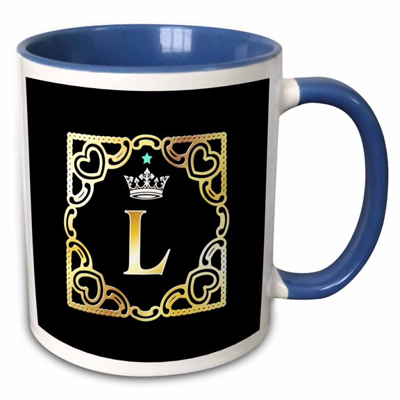 3drose, Letter L- Image of Monogram with Crown and Blue Star- Not Metal Foil, 11oz Two-tone Blue Mug